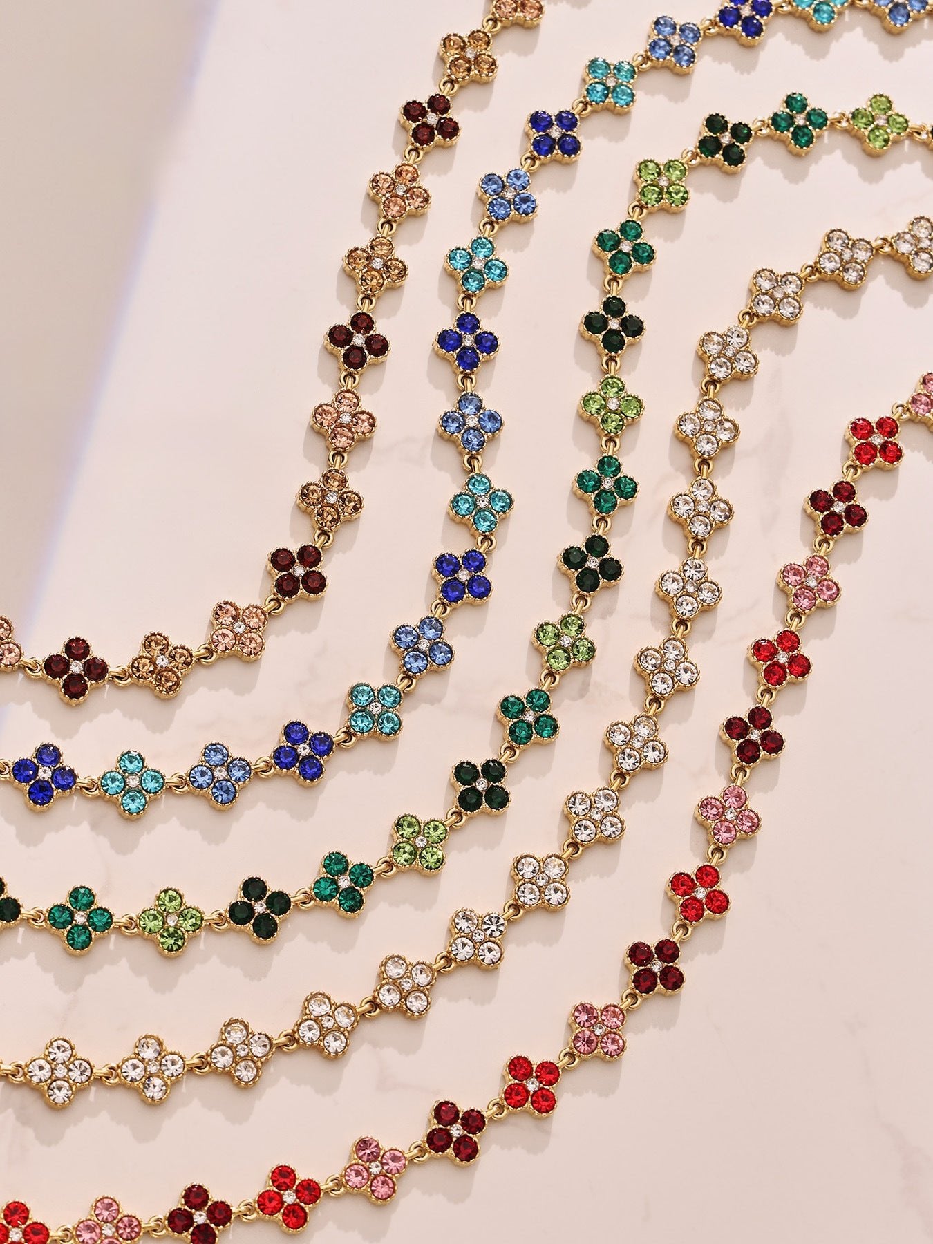 Dopamine Sparkling Four - Petal Flower Zirconia Bracelet, Earrings, Ring, Necklace - Lunaire Jewelry