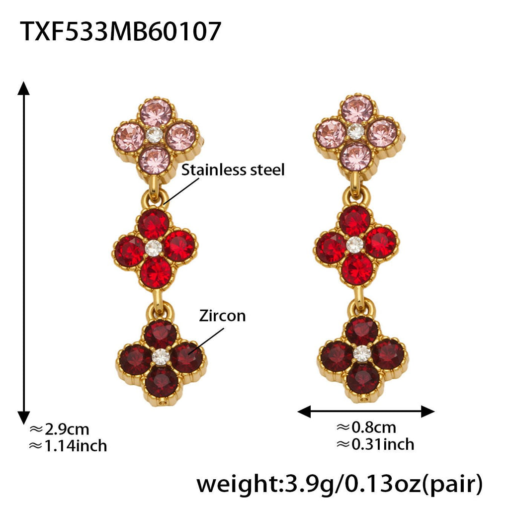 Dopamine Sparkling Four - Petal Flower Zirconia Bracelet, Earrings, Ring, Necklace - Lunaire Jewelry