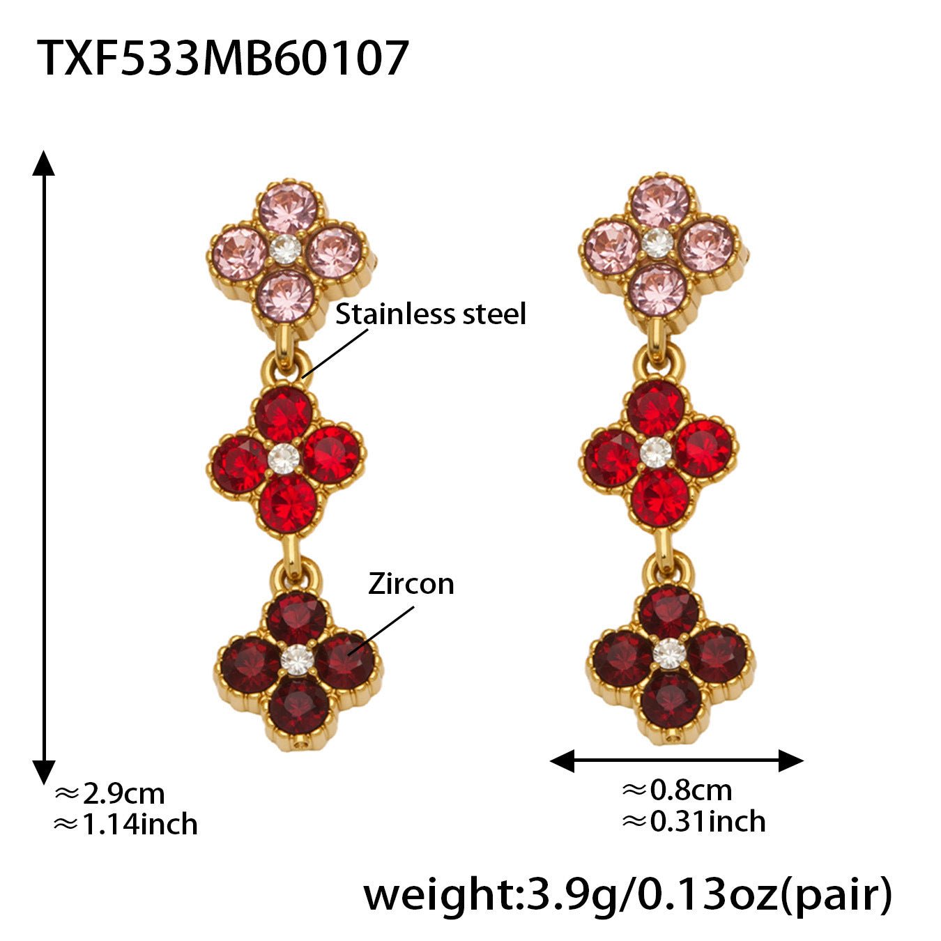 Dopamine Sparkling Four - Petal Flower Zirconia Bracelet, Earrings, Ring, Necklace - Lunaire Jewelry