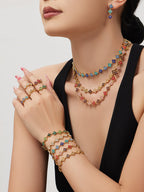 Dopamine Sparkling Four - Petal Flower Zirconia Bracelet, Earrings, Ring, Necklace - Lunaire Jewelry