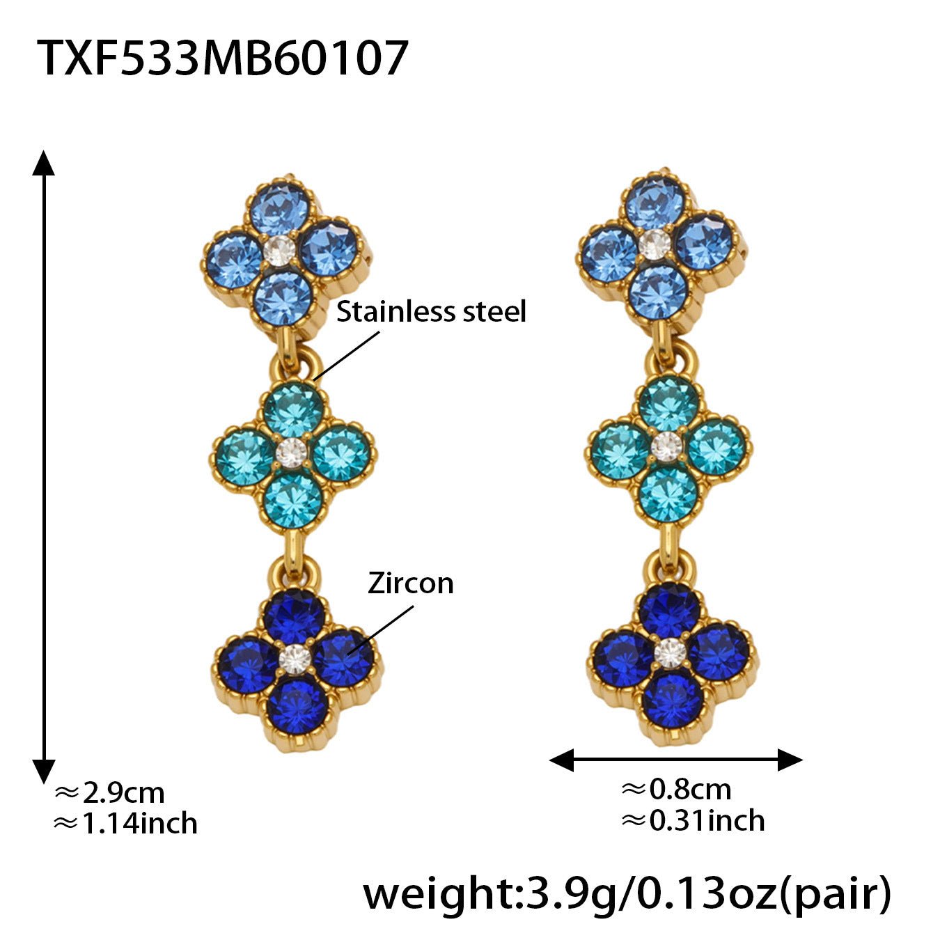 Dopamine Sparkling Four - Petal Flower Zirconia Bracelet, Earrings, Ring, Necklace - Lunaire Jewelry