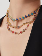 Dopamine Sparkling Four - Petal Flower Zirconia Bracelet, Earrings, Ring, Necklace - Lunaire Jewelry