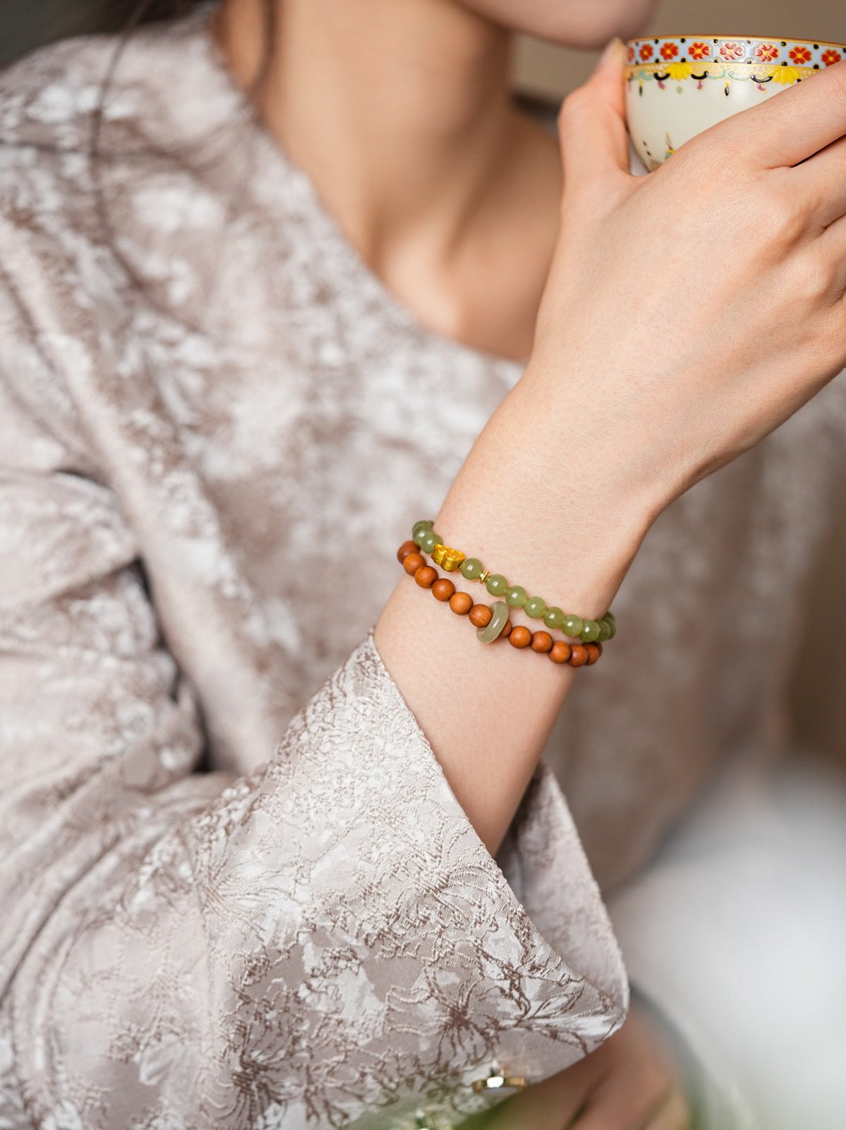 Earthly Serenity Fluorite & Rosewood Bracelet Set - Lunaire Jewelry