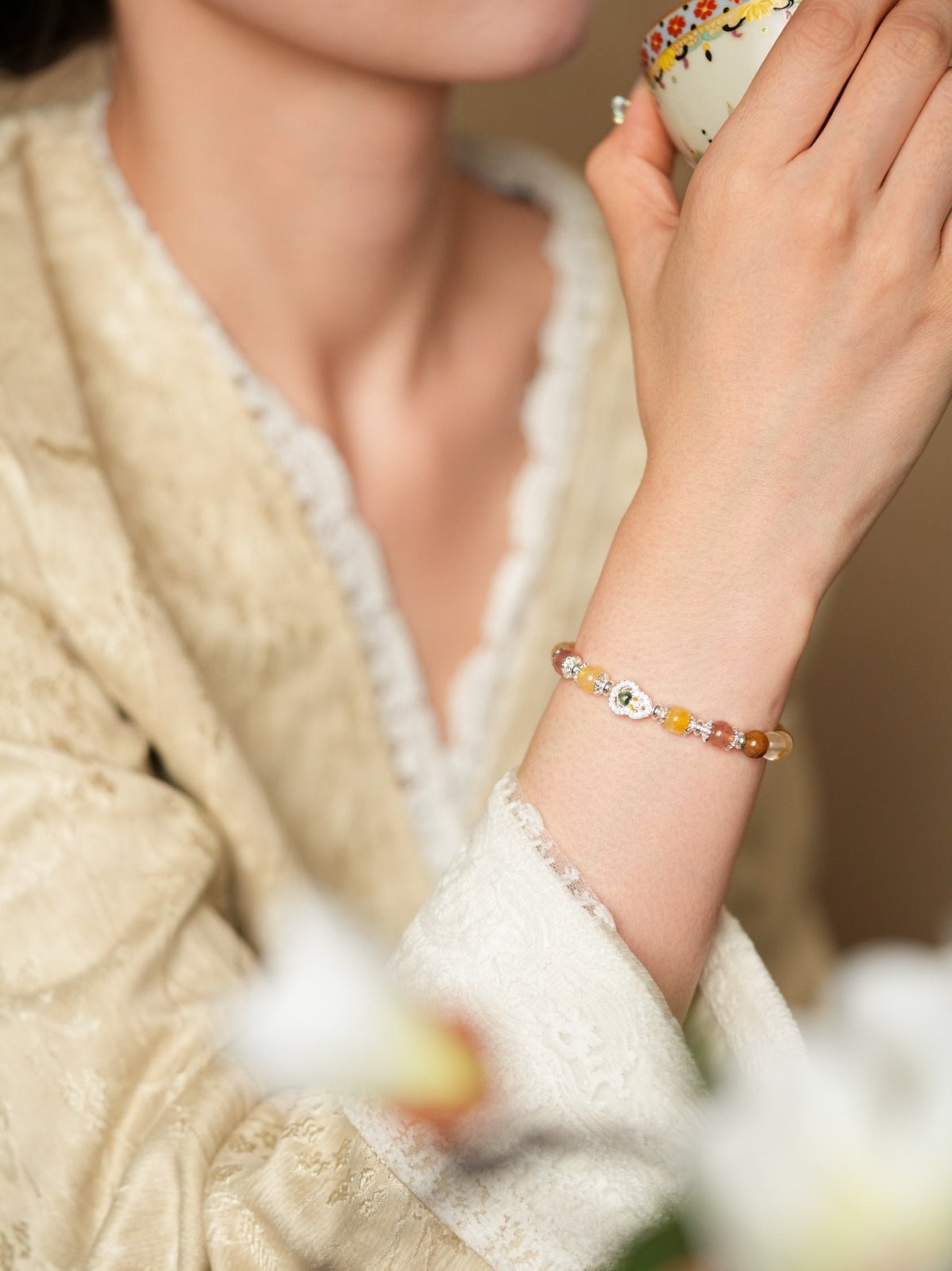 Golden Harvest Topaz & Strawberry Quartz Bracelet Set - Lunaire Jewelry