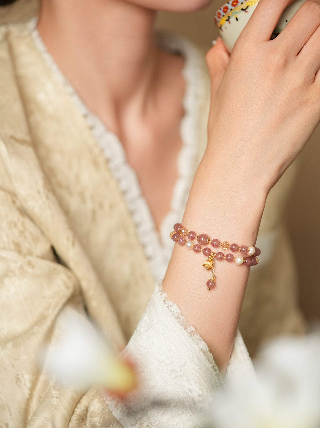 Golden Harvest Topaz & Strawberry Quartz Bracelet Set - Lunaire Jewelry