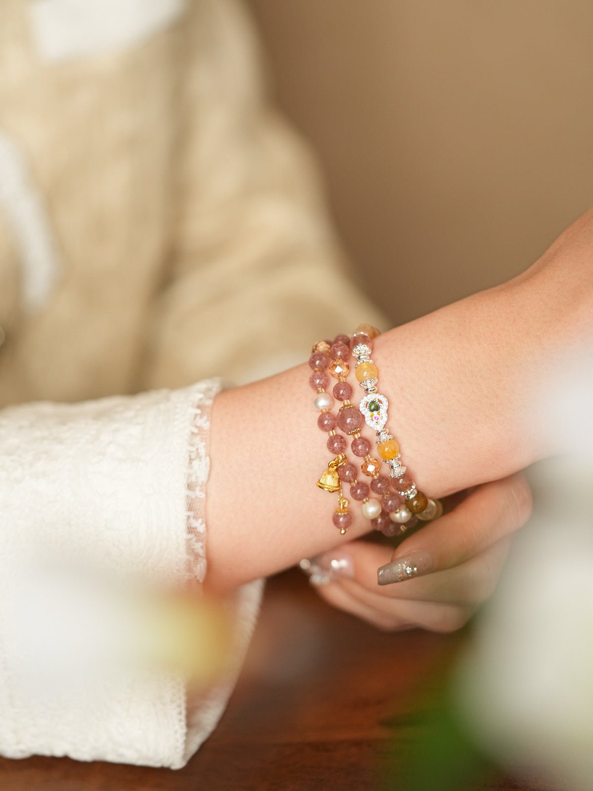 Golden Harvest Topaz & Strawberry Quartz Bracelet Set - Lunaire Jewelry