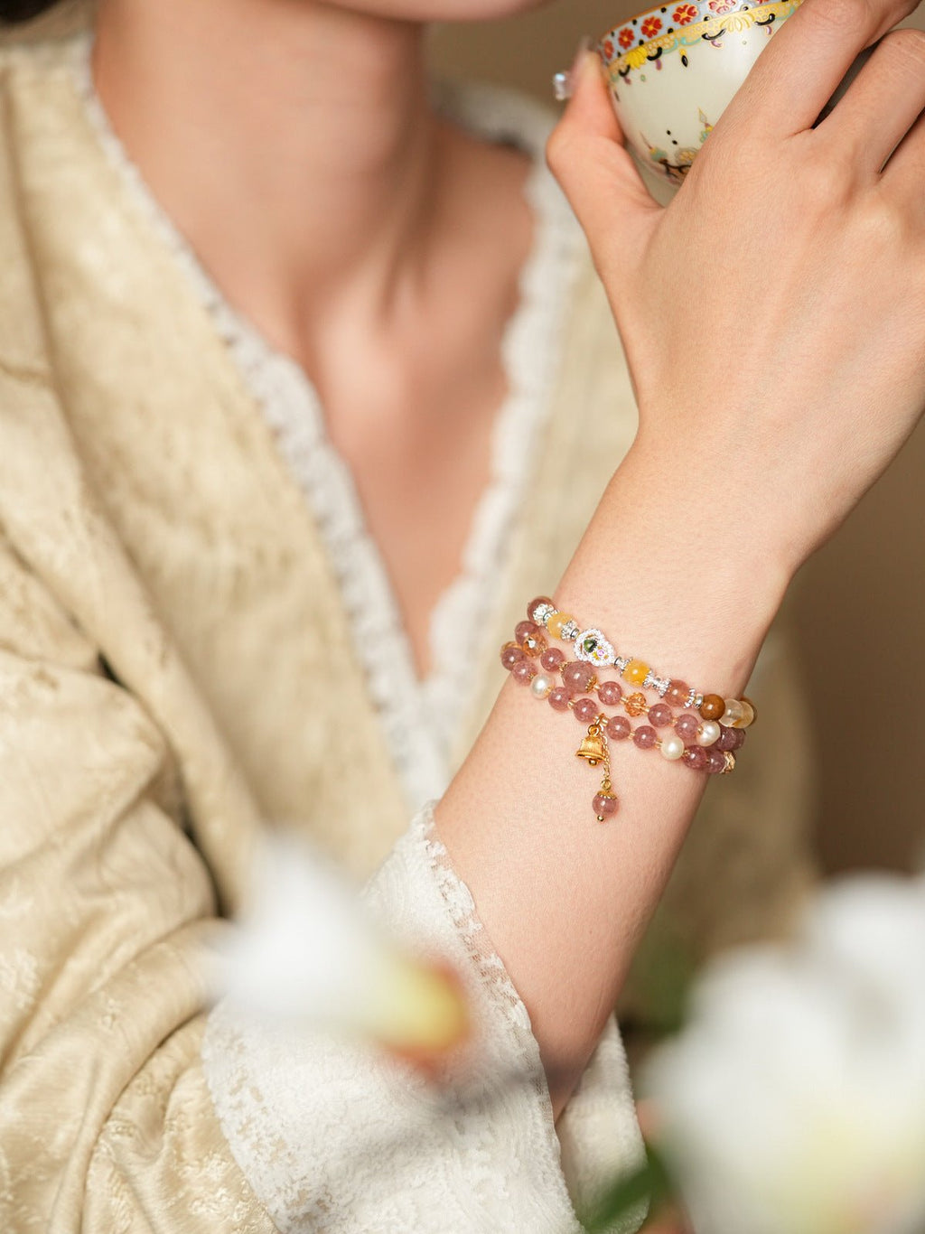 Golden Harvest Topaz & Strawberry Quartz Bracelet Set - Lunaire Jewelry