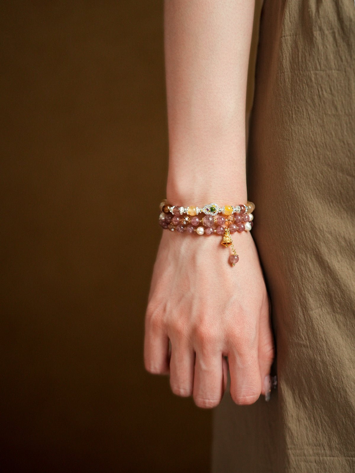 Golden Harvest Topaz & Strawberry Quartz Bracelet Set - Lunaire Jewelry