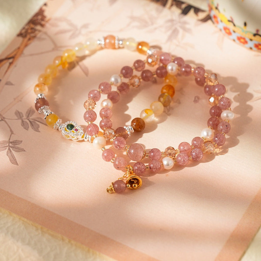 Golden Harvest Topaz & Strawberry Quartz Bracelet Set - Lunaire Jewelry