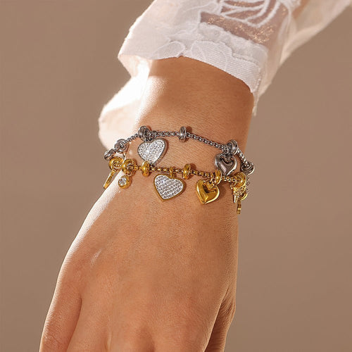 Heart - shaped diamond - encrusted bracelet in titanium steel plated with 18k gold - Lunaire Jewelry