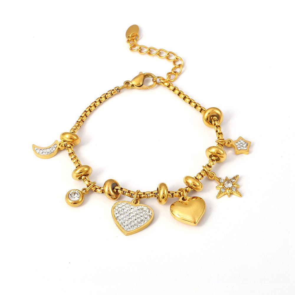 Heart - shaped diamond - encrusted bracelet in titanium steel plated with 18k gold - Lunaire Jewelry
