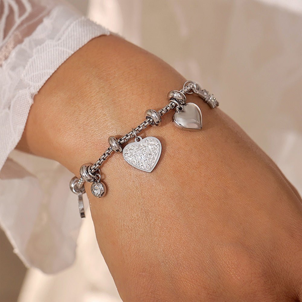 Heart - shaped diamond - encrusted bracelet in titanium steel plated with 18k gold - Lunaire Jewelry