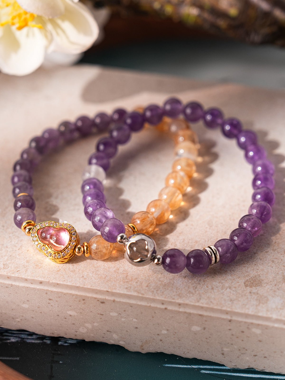Mystic Amethyst & Golden Crystal Bracelet - Lunaire Jewelry