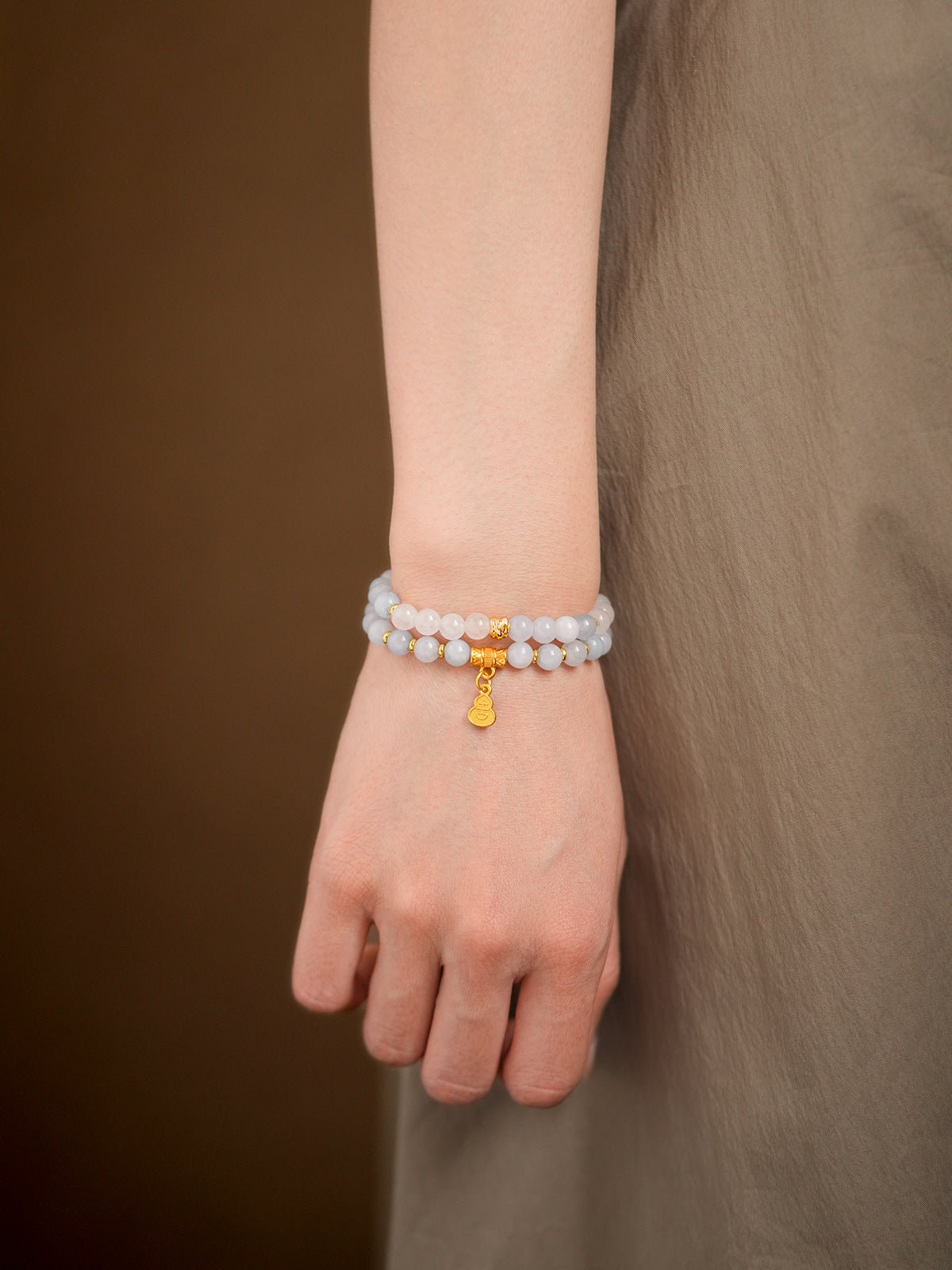 Natural Stone & Gold Prosperity Gourd Bracelet Set - Lunaire Jewelry