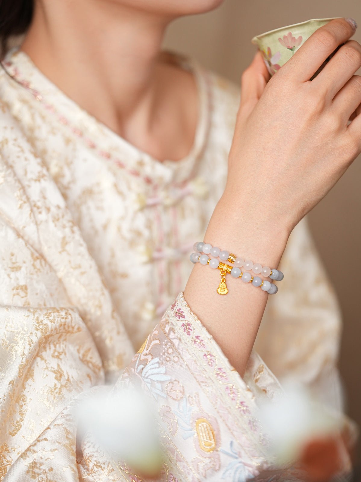 Natural Stone & Gold Prosperity Gourd Bracelet Set - Lunaire Jewelry