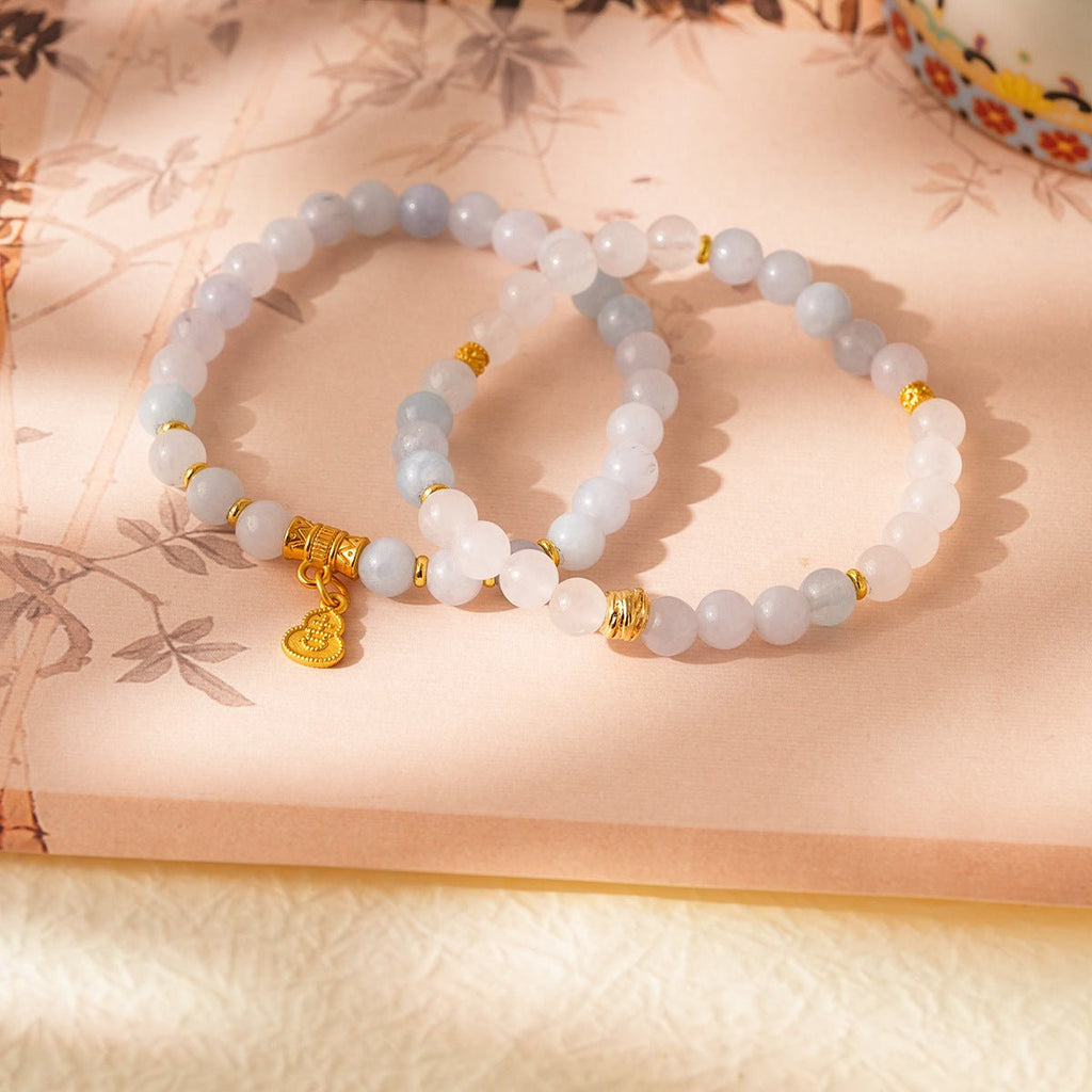 Natural Stone & Gold Prosperity Gourd Bracelet Set - Lunaire Jewelry