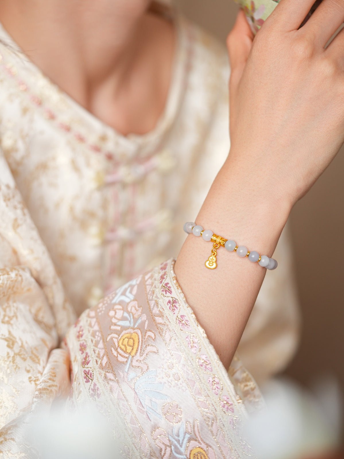 Natural Stone & Gold Prosperity Gourd Bracelet Set - Lunaire Jewelry