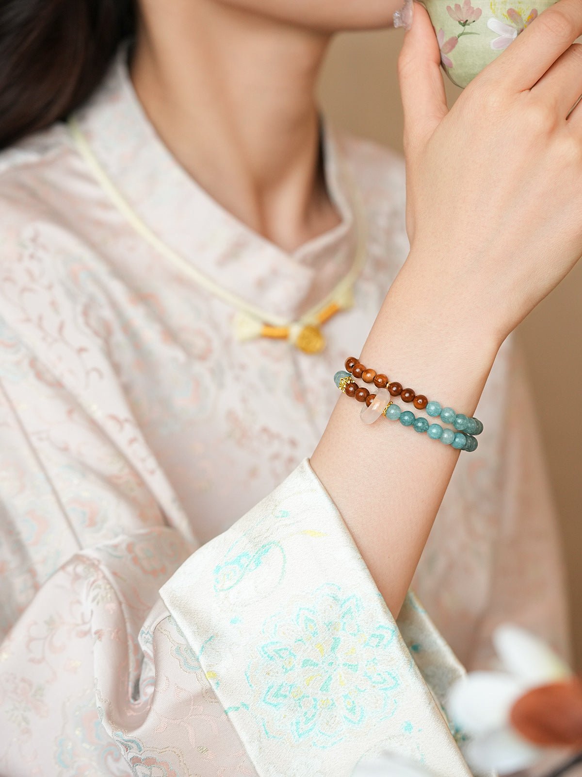 Ocean & Earth Aquamarine & Chalcedony Bracelet Set - Lunaire Jewelry