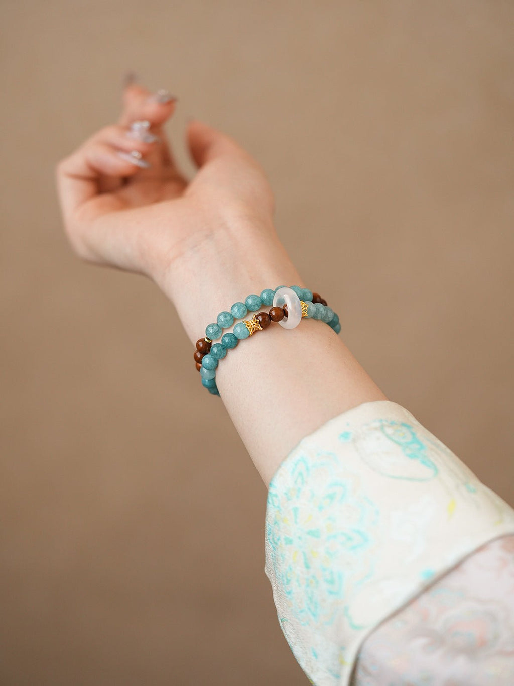 Ocean & Earth Aquamarine & Chalcedony Bracelet Set - Lunaire Jewelry