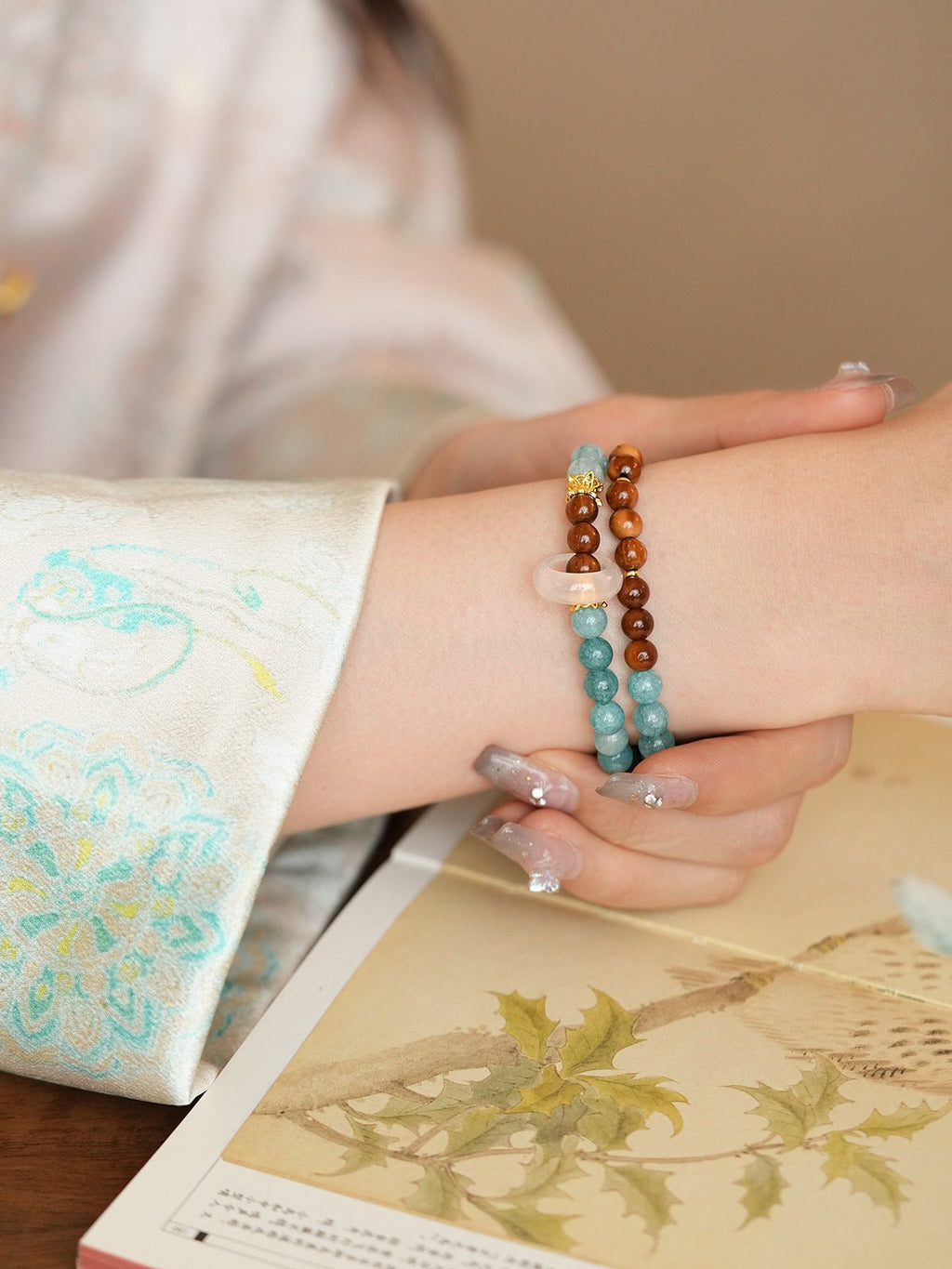 Ocean & Earth Aquamarine & Chalcedony Bracelet Set - Lunaire Jewelry