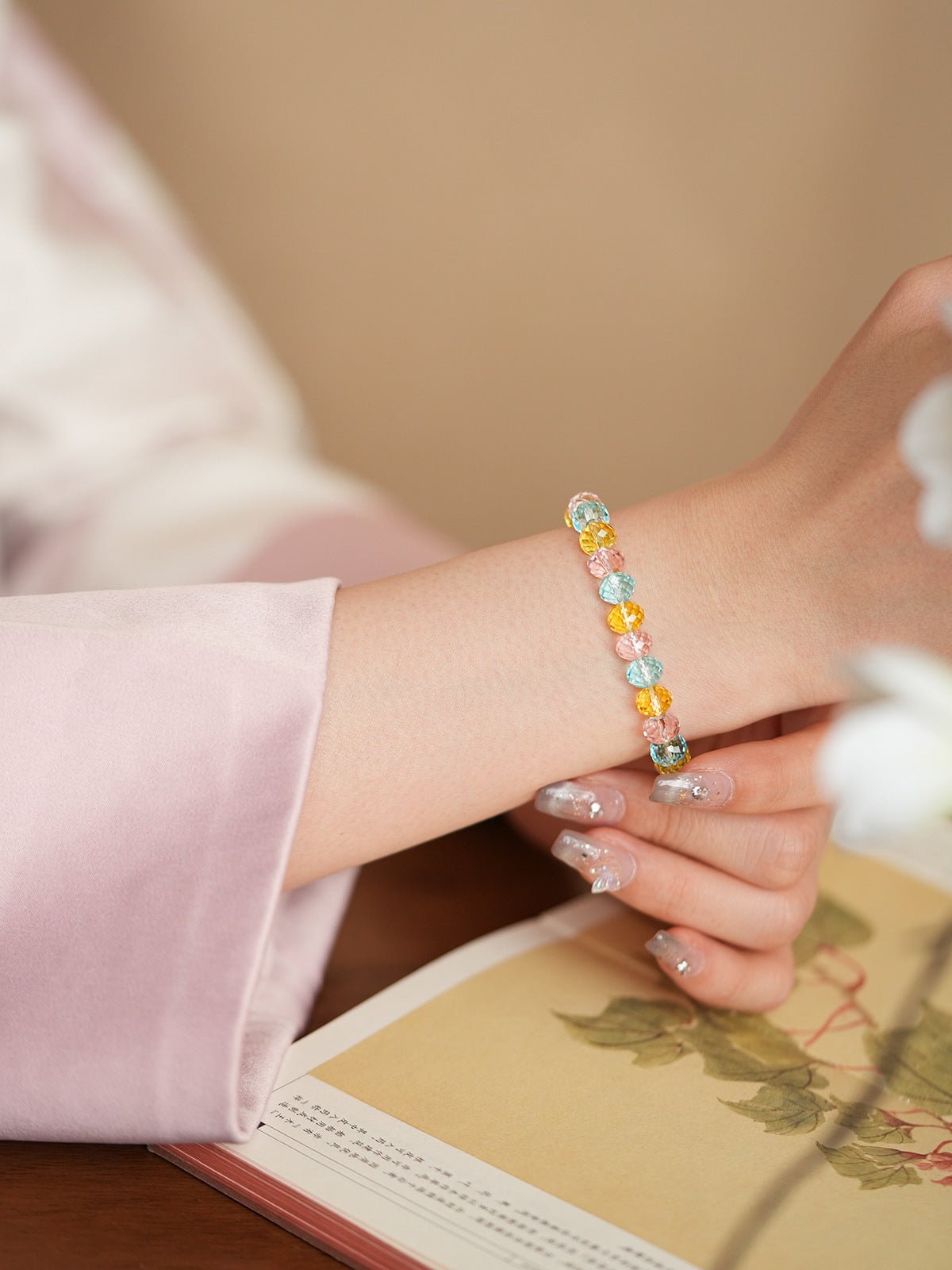 Pastel Harmony Natural Stone & Glass Crystal Bracelet Set - Lunaire Jewelry