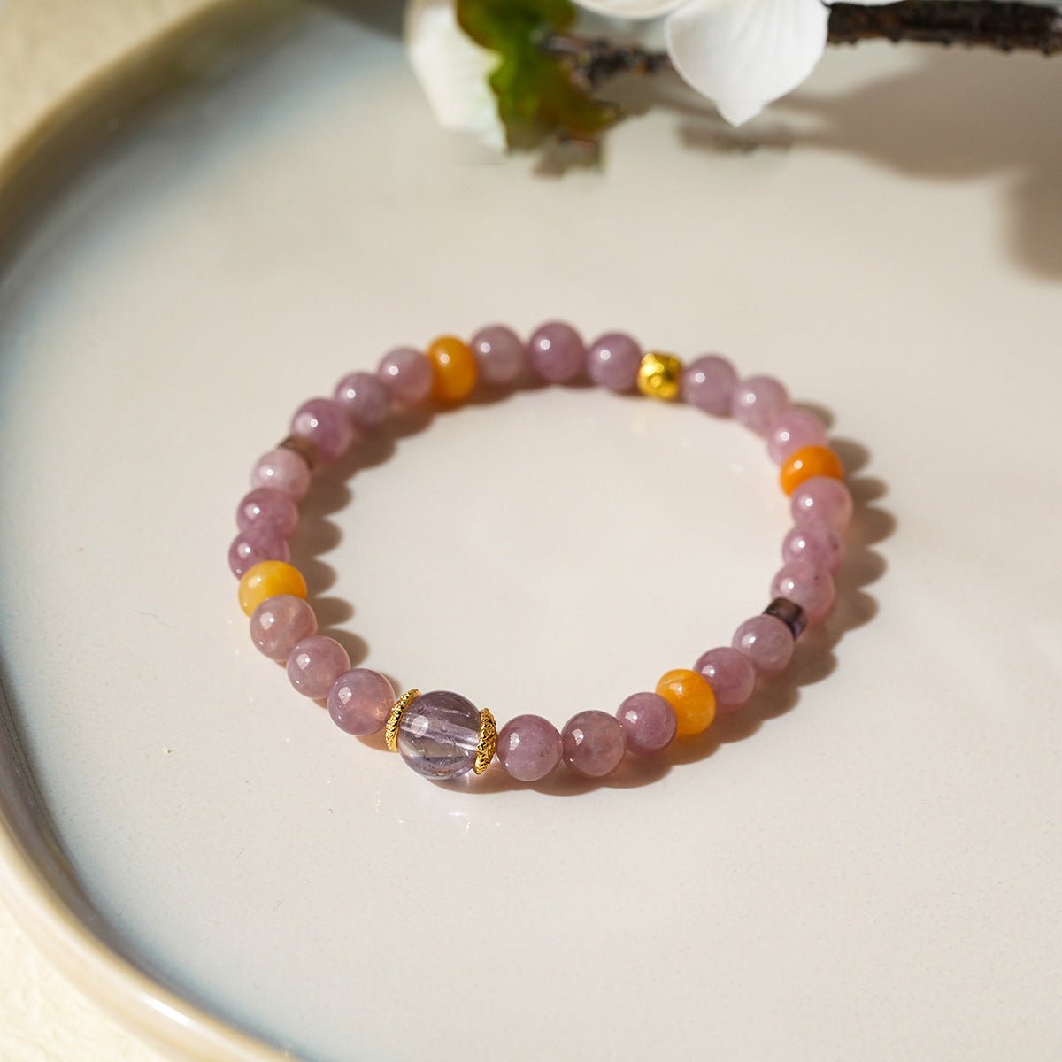Pastel Harmony Natural Stone & Glass Crystal Bracelet Set - Lunaire Jewelry