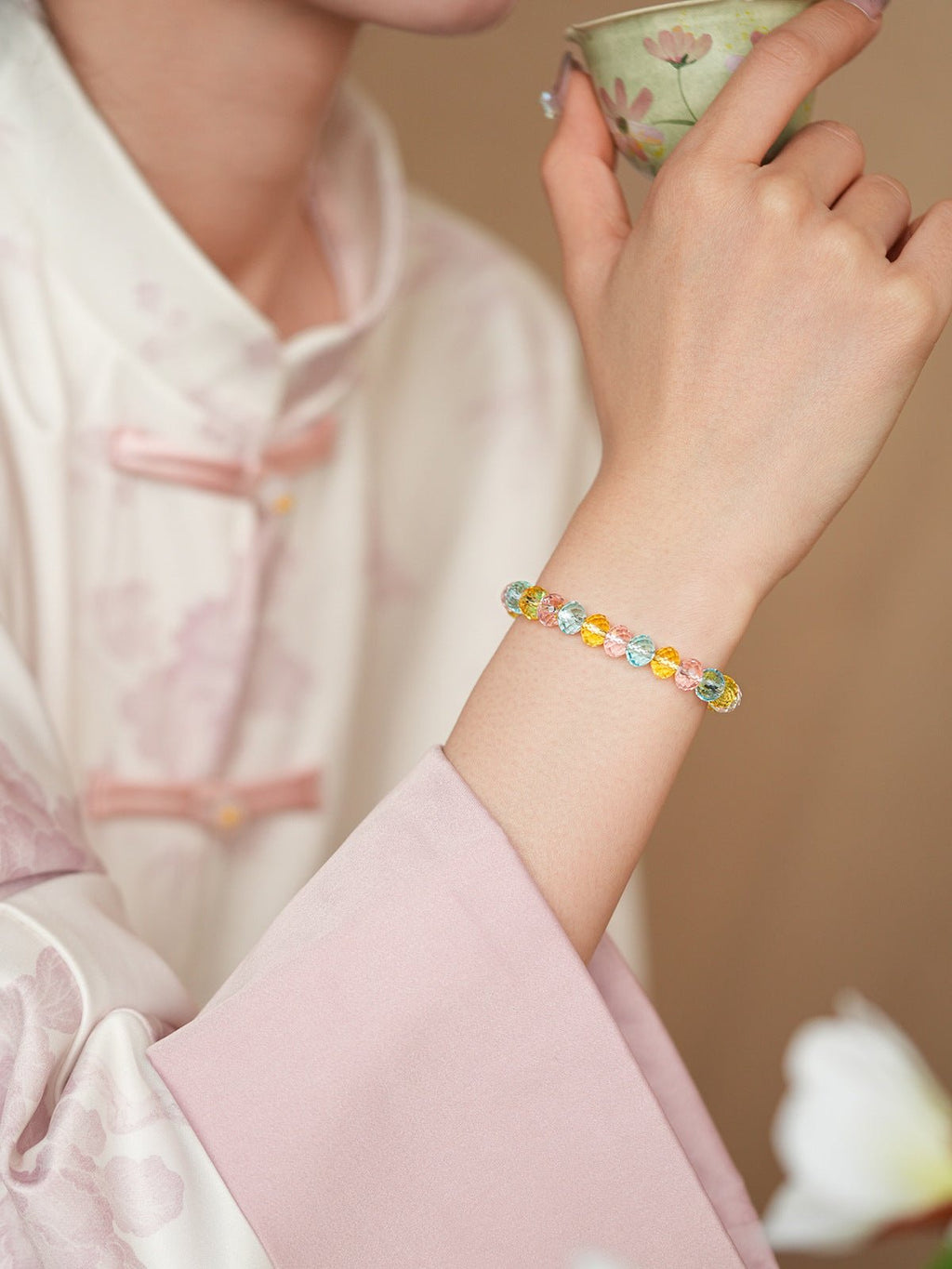 Pastel Harmony Natural Stone & Glass Crystal Bracelet Set - Lunaire Jewelry