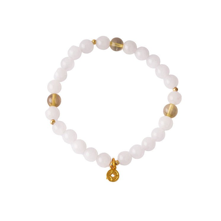 Prosperity White Marble Crystal Bracelet with Gold Coin Charm - Lunaire Jewelry
