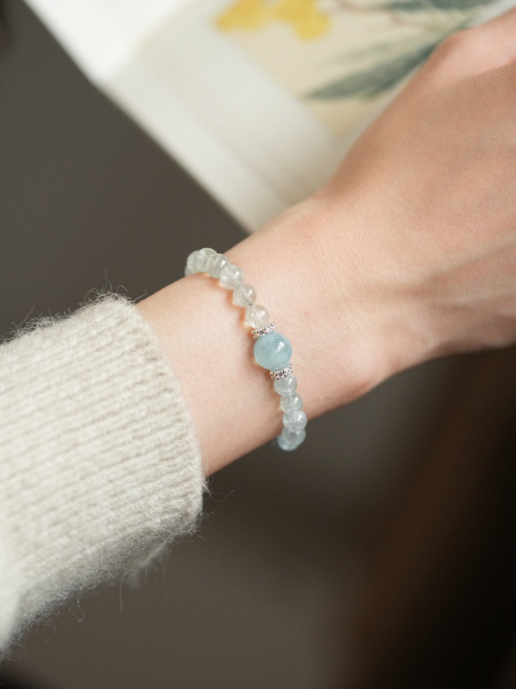 Serene Harmony Malachite, Jade & Aquamarine Crystal Bracelet Set - Lunaire Jewelry