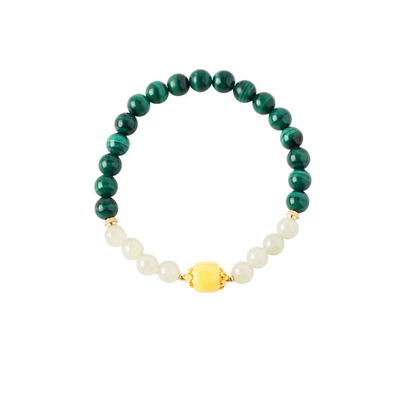Serene Harmony Malachite, Jade & Aquamarine Crystal Bracelet Set - Lunaire Jewelry