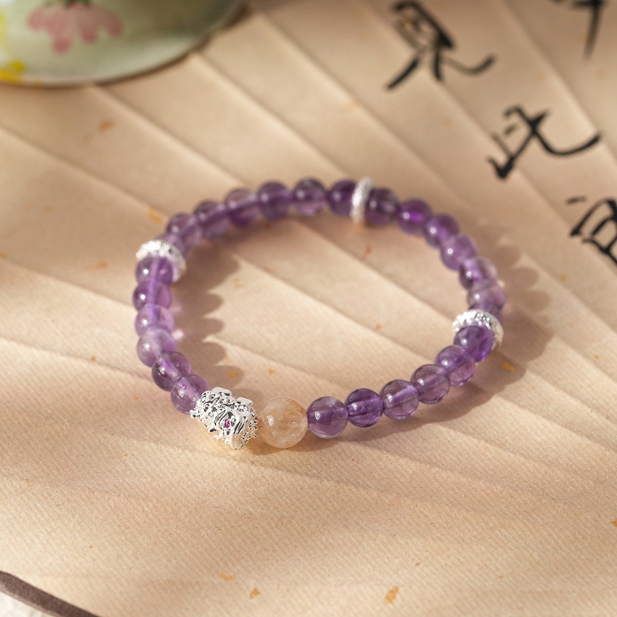 Serene Lotus Chalcedony & Amethyst Bracelet Set - Lunaire Jewelry