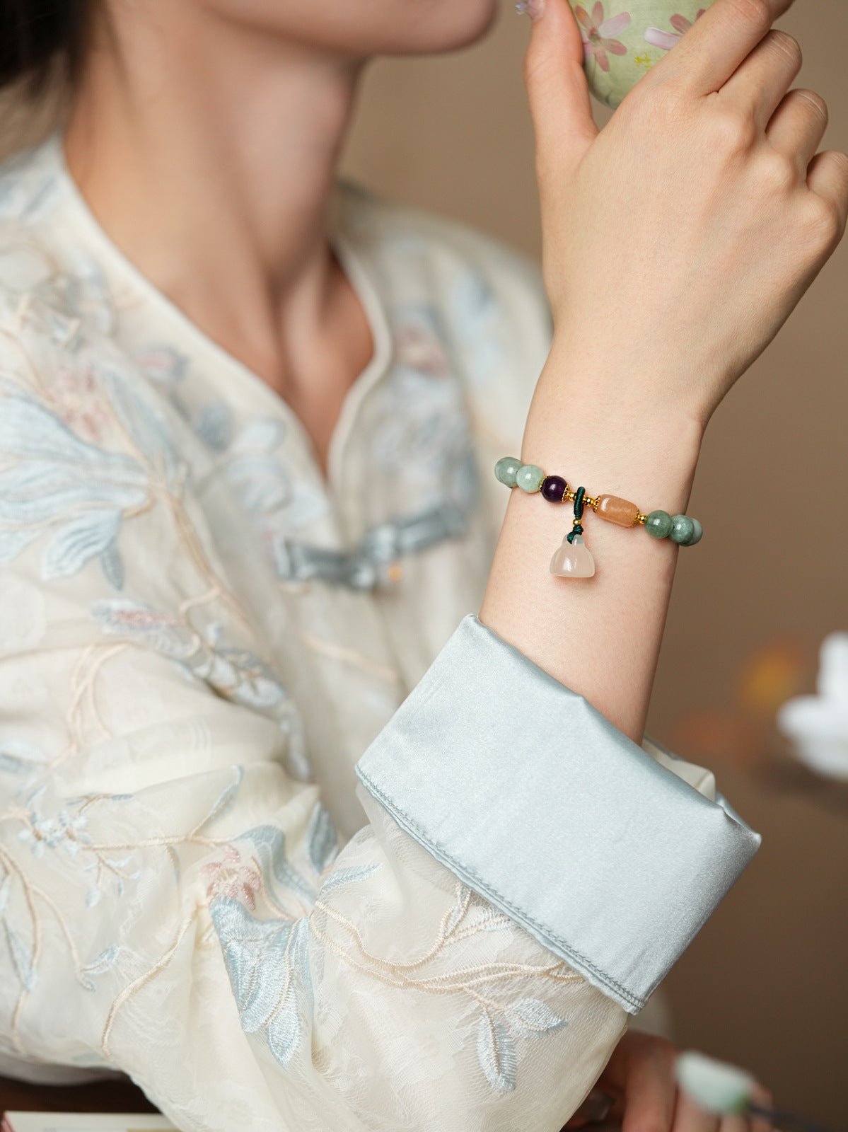 Serene Lotus Chalcedony & Amethyst Bracelet Set - Lunaire Jewelry