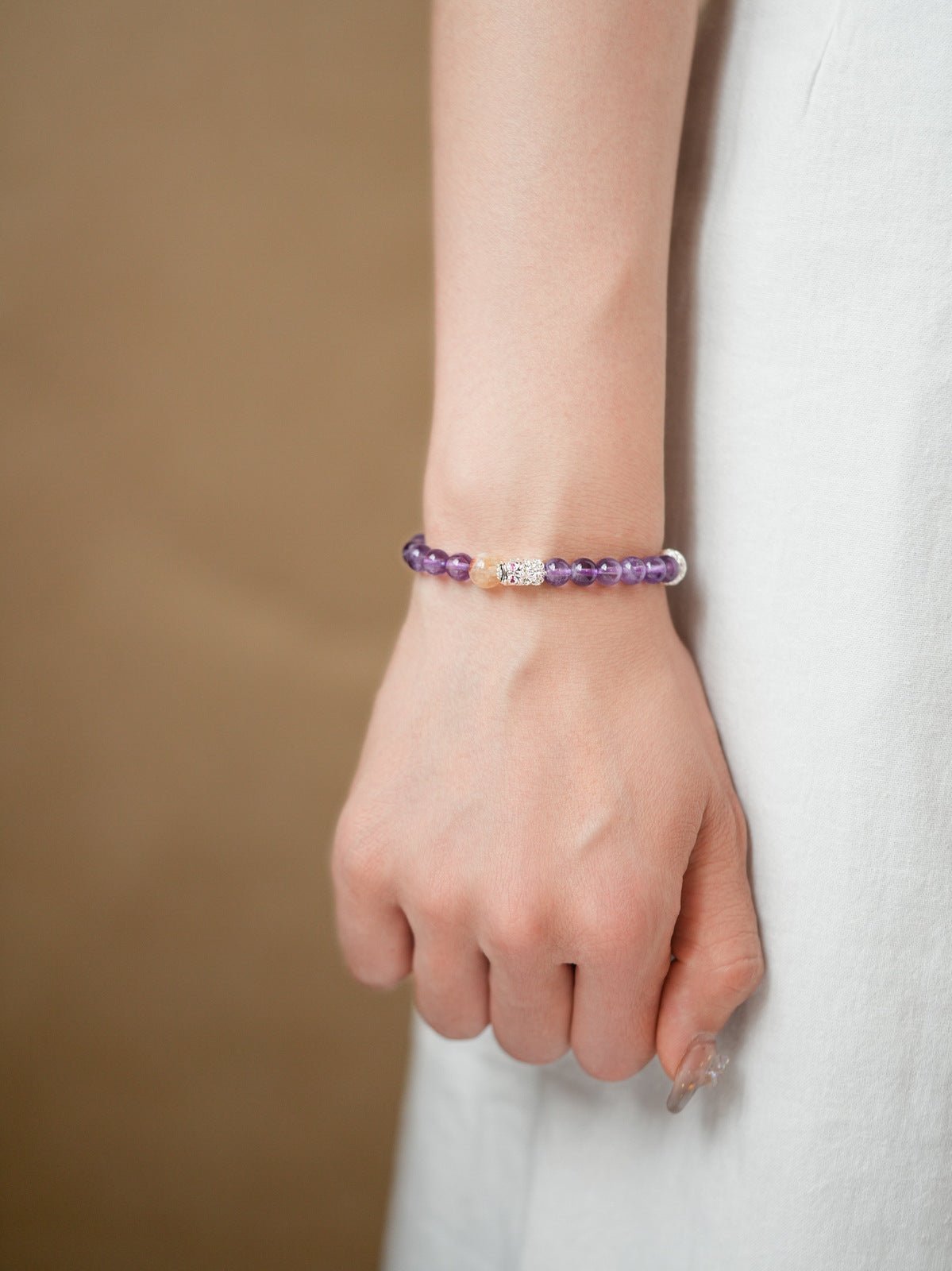 Serene Lotus Chalcedony & Amethyst Bracelet Set - Lunaire Jewelry