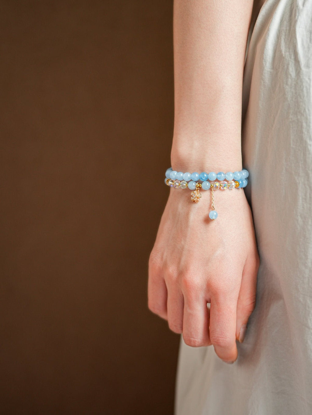 Serene Tide Aquamarine & Clear Crystal Bracelet Set - Lunaire Jewelry
