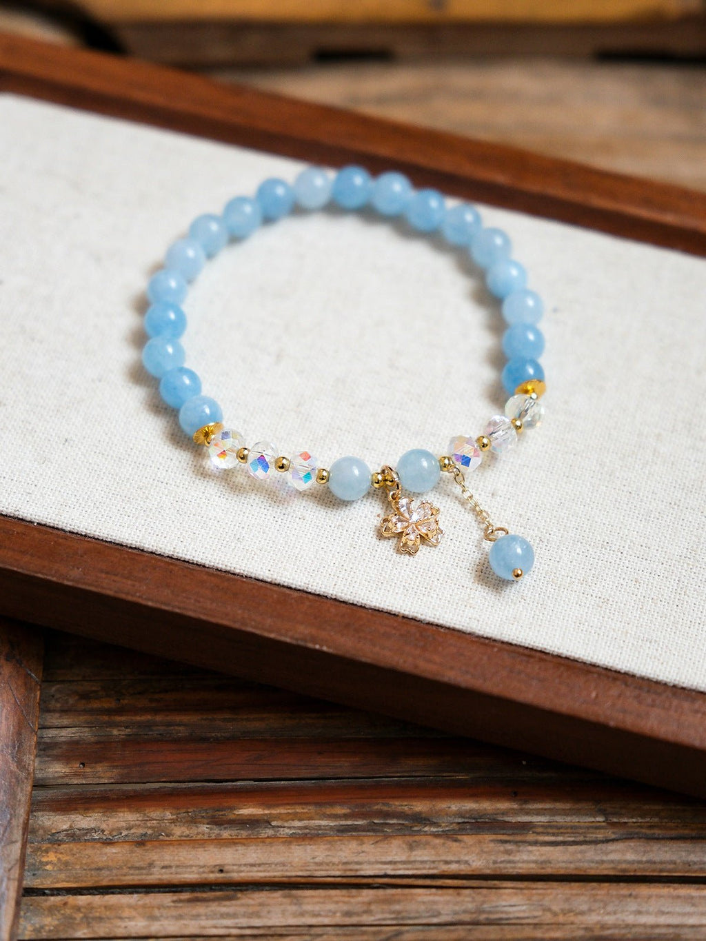 Serene Tide Aquamarine & Clear Crystal Bracelet Set - Lunaire Jewelry