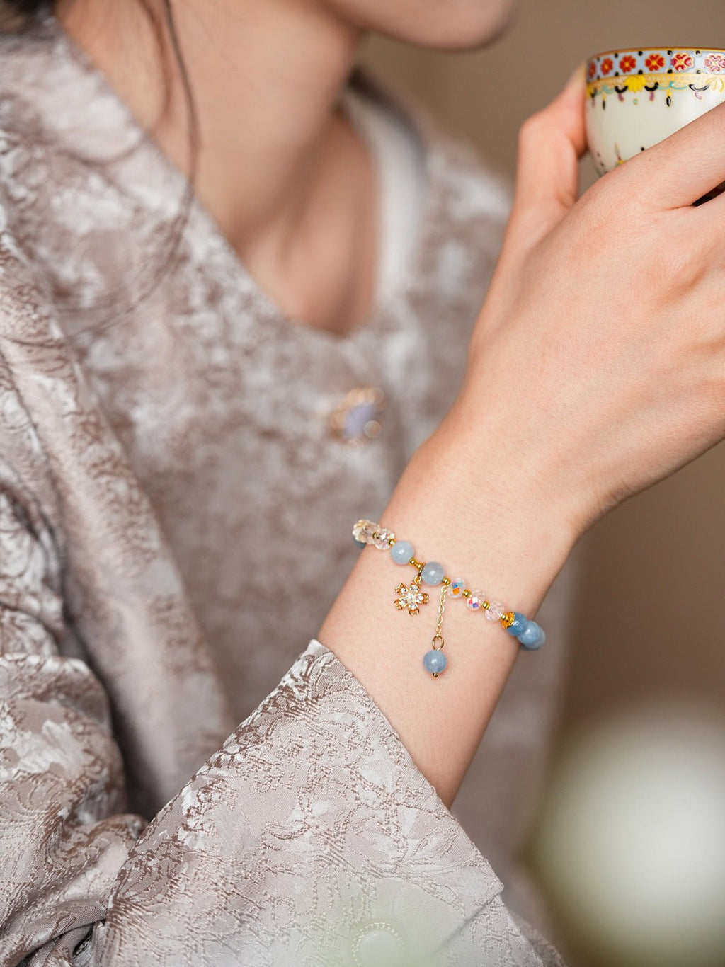 Serene Tide Aquamarine & Clear Crystal Bracelet Set - Lunaire Jewelry