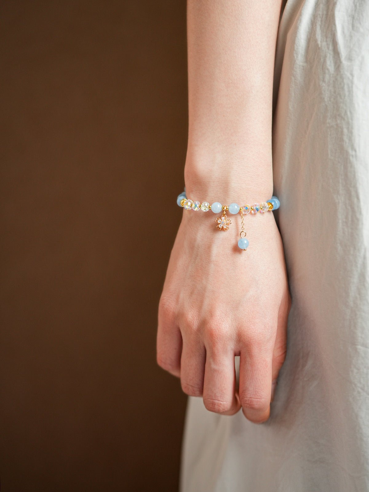 Serene Tide Aquamarine & Clear Crystal Bracelet Set - Lunaire Jewelry