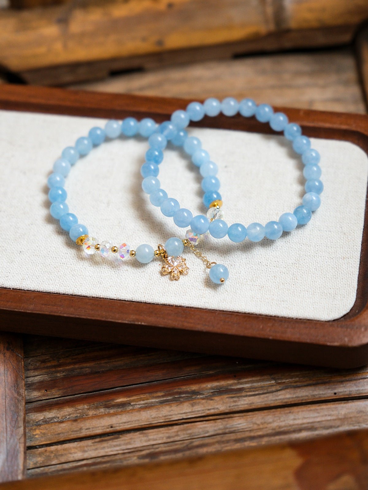 Serene Tide Aquamarine & Clear Crystal Bracelet Set - Lunaire Jewelry