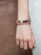 Strawberry Quartz & Multicolour Phantom Crystal Bracelet Set - Lunaire Jewelry