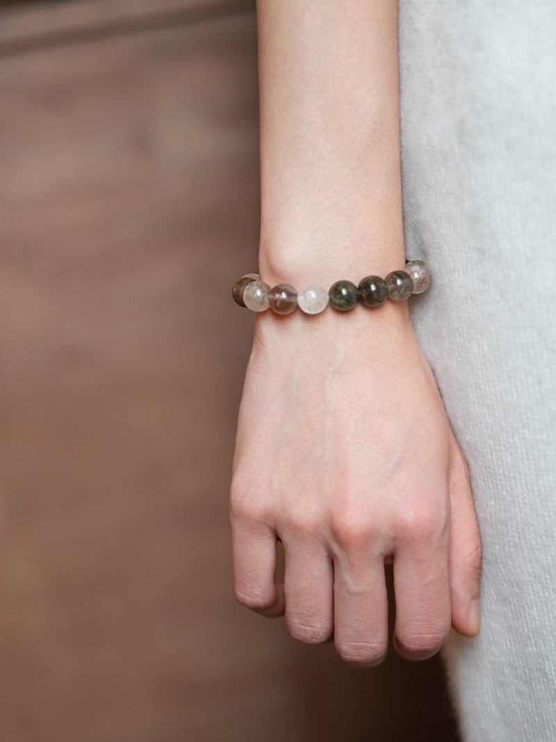 Strawberry Quartz & Multicolour Phantom Crystal Bracelet Set - Lunaire Jewelry