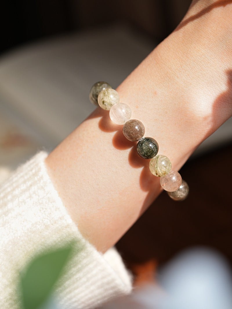 Strawberry Quartz & Multicolour Phantom Crystal Bracelet Set - Lunaire Jewelry