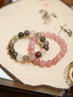 Strawberry Quartz & Multicolour Phantom Crystal Bracelet Set - Lunaire Jewelry