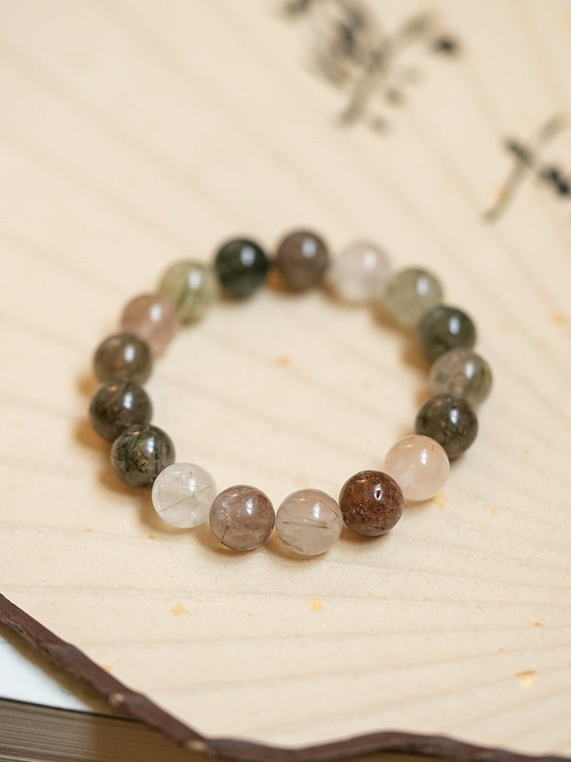 Strawberry Quartz & Multicolour Phantom Crystal Bracelet Set - Lunaire Jewelry