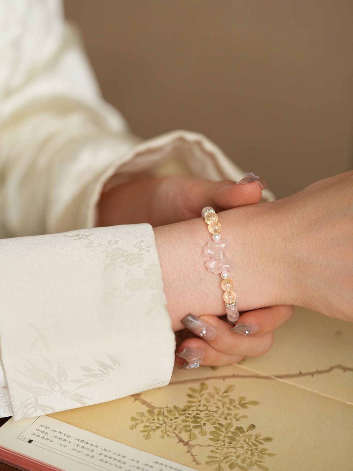 Sweet Bow White Agate & Rose Quartz Bracelet Set - Lunaire Jewelry
