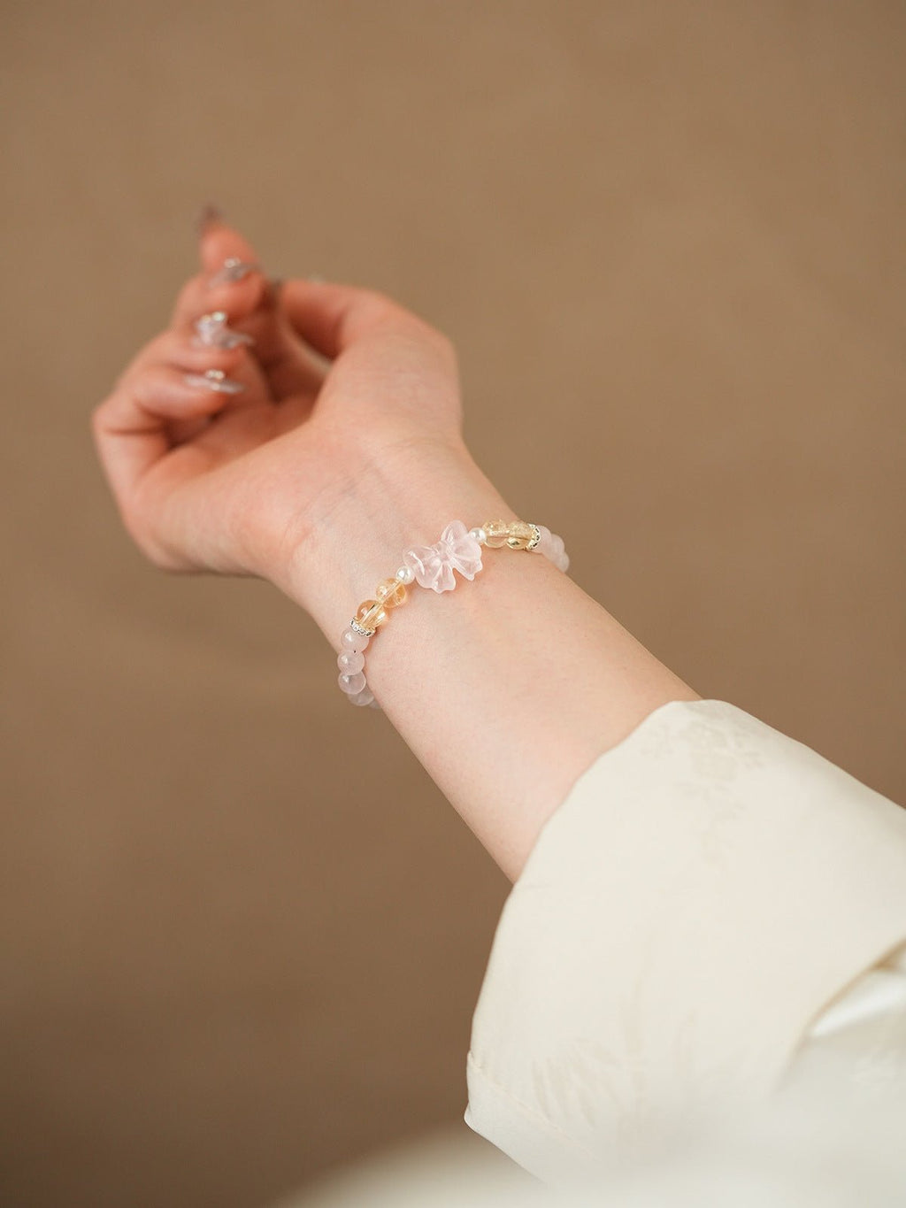 Sweet Bow White Agate & Rose Quartz Bracelet Set - Lunaire Jewelry