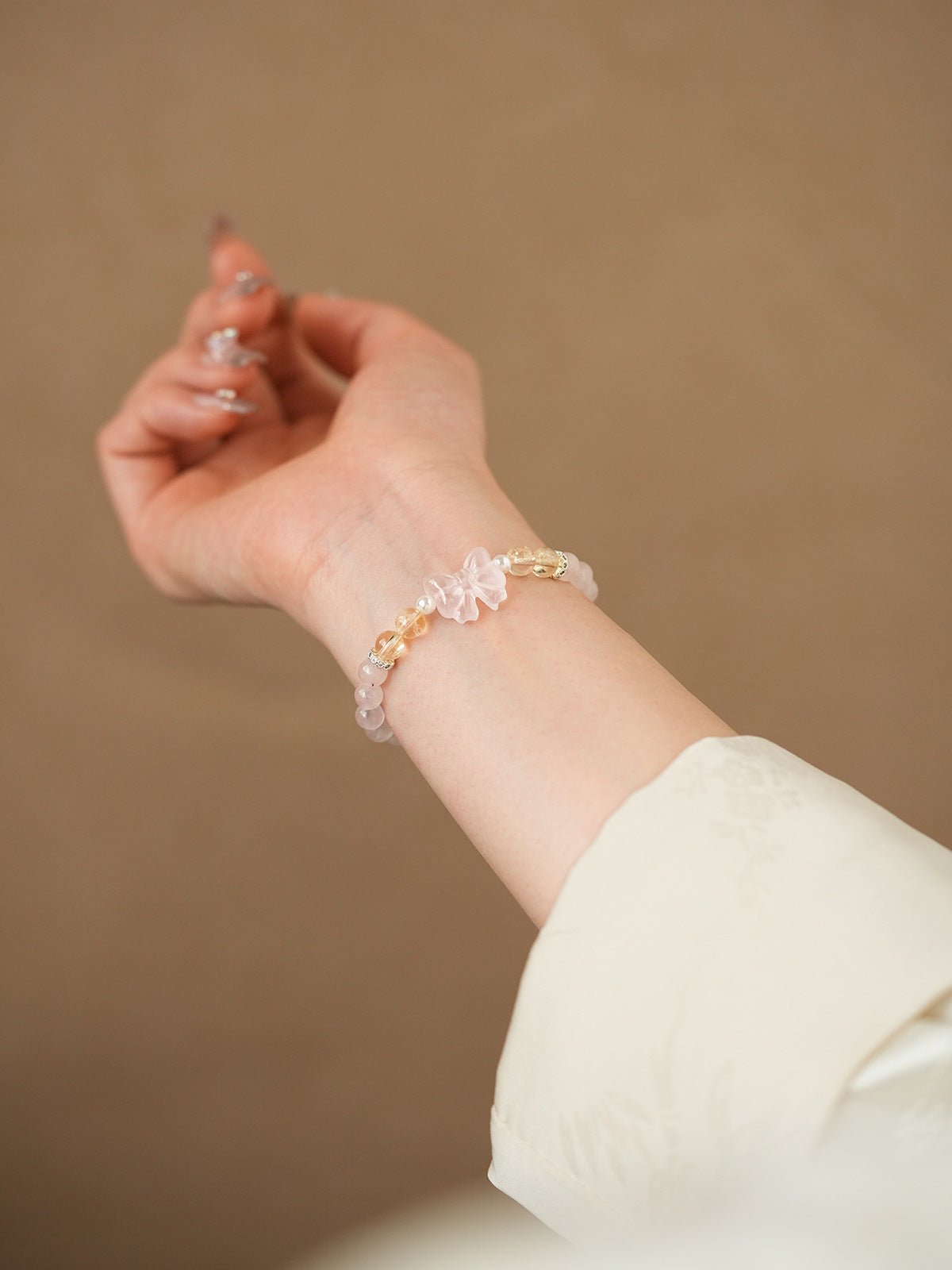 Sweet Bow White Agate & Rose Quartz Bracelet Set - Lunaire Jewelry