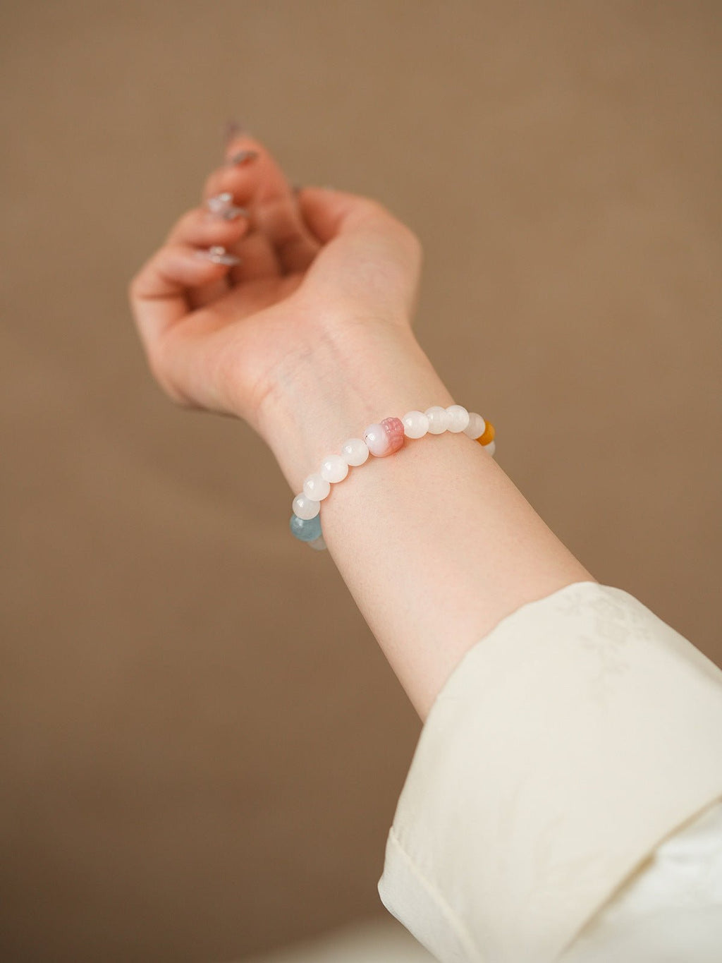 Sweet Bow White Agate & Rose Quartz Bracelet Set - Lunaire Jewelry