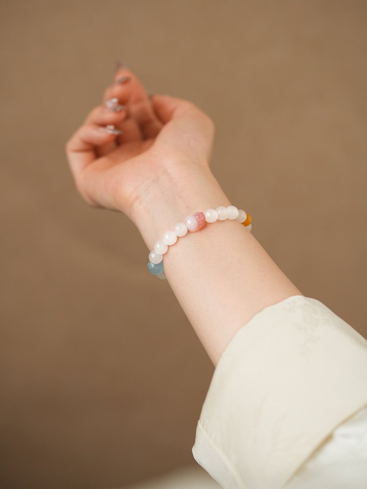 Sweet Bow White Agate & Rose Quartz Bracelet Set - Lunaire Jewelry