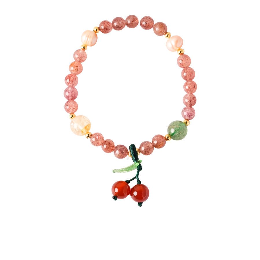 Sweet Strawberry Quartz & Green Jade Bracelet Set - Lunaire Jewelry